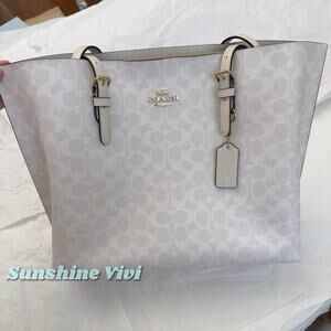 NWT Coach Mollie Tote Bag Large Signature Canvas CV967 White /Chalk